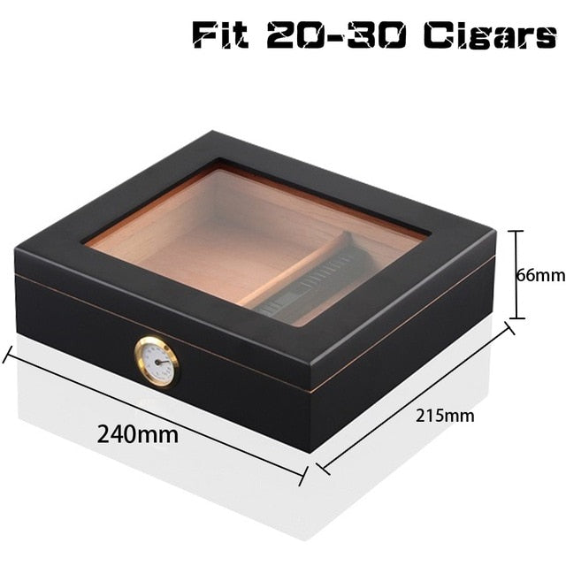 Cedar Wood Travel Cigar Humidor Box With Humidifier Hygrometer Humidor Cigar Box Case Glass Humidors Fit 20-30 COHIBA Cigars