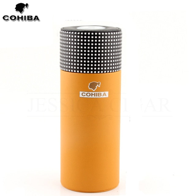 COHIBA Leather Travel Humidor Cigar Box Cedar Wood Portable Cigar Case Jar W/Humidifier Hygrometer Humidor Box Fit 5 Cigars