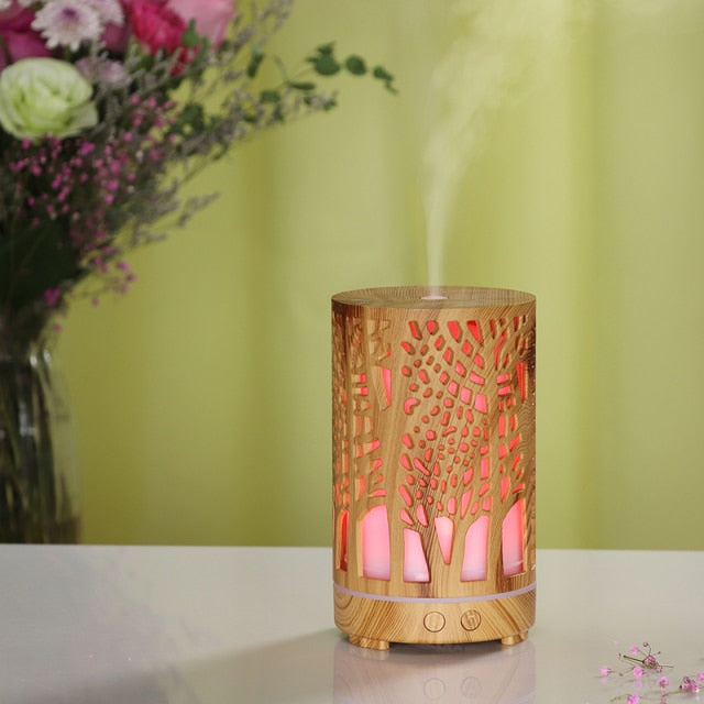 Electric Humidifier Essential Aroma Oil Diffuser Ultrasonic Air Humidifier Aromatherapy Humidor for Home with LED Night Lamp