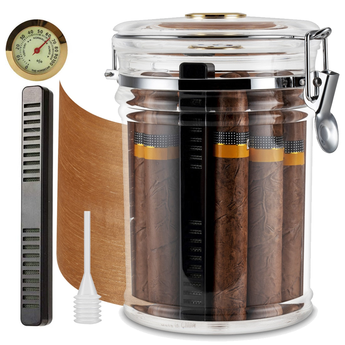 XIFEI Acrylic Humidor Jar With Hygrometer And Humidifier Portable Ciga –  Cigar Jefe Accessories & Smoke Shop