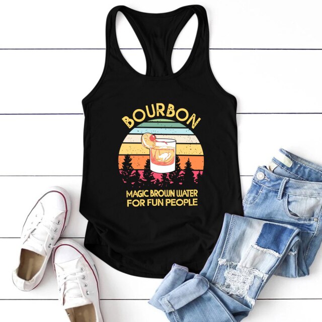 Bourbon Magic Brown Water for Fun People Print Funny Women Tank Tops Short Sleeve Summer Plus Size Woman Vest Vetments Femme