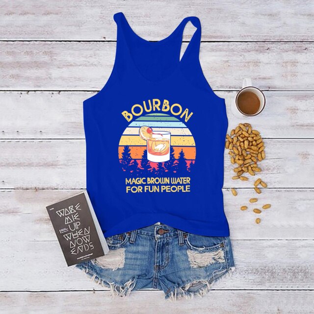 Bourbon Magic Brown Water for Fun People Print Funny Women Tank Tops Short Sleeve Summer Plus Size Woman Vest Vetments Femme