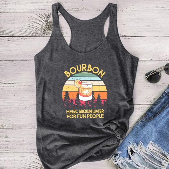 Bourbon Magic Brown Water for Fun People Print Funny Women Tank Tops Short Sleeve Summer Plus Size Woman Vest Vetments Femme