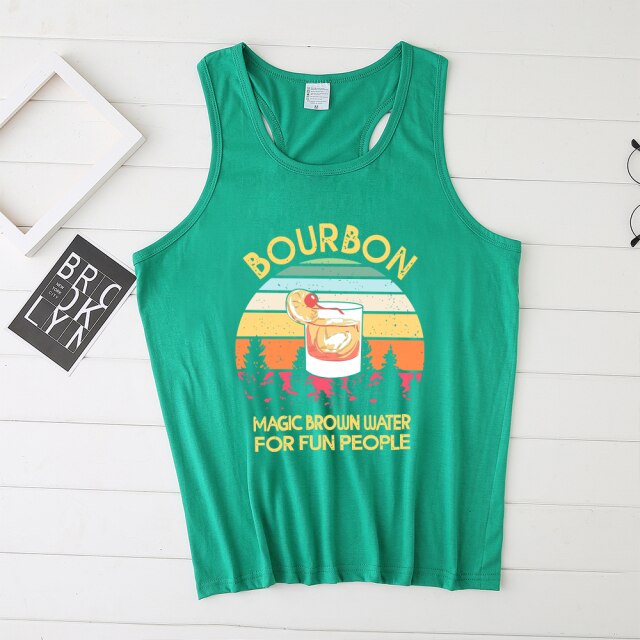 Bourbon Magic Brown Water for Fun People Print Funny Women Tank Tops Short Sleeve Summer Plus Size Woman Vest Vetments Femme
