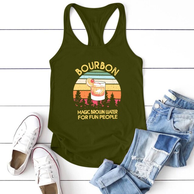 Bourbon Magic Brown Water for Fun People Print Funny Women Tank Tops Short Sleeve Summer Plus Size Woman Vest Vetments Femme