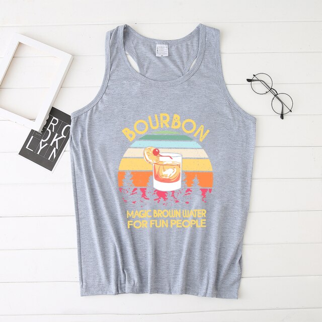 Bourbon Magic Brown Water for Fun People Print Funny Women Tank Tops Short Sleeve Summer Plus Size Woman Vest Vetments Femme