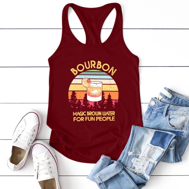 Bourbon Magic Brown Water for Fun People Print Funny Women Tank Tops Short Sleeve Summer Plus Size Woman Vest Vetments Femme
