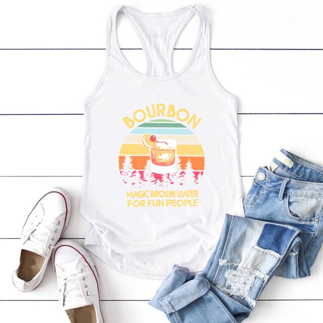 Bourbon Magic Brown Water for Fun People Print Funny Women Tank Tops Short Sleeve Summer Plus Size Woman Vest Vetments Femme