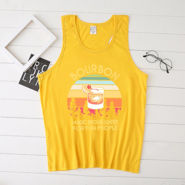 Bourbon Magic Brown Water for Fun People Print Funny Women Tank Tops Short Sleeve Summer Plus Size Woman Vest Vetments Femme