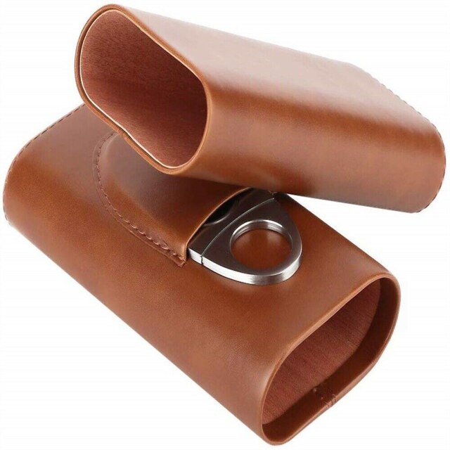 1 Set Humidor Cigar Case Holder Hold Cigars With Cutter New Portable Leather Mini Delicate Travel Kit Humidor Cigar Cutter