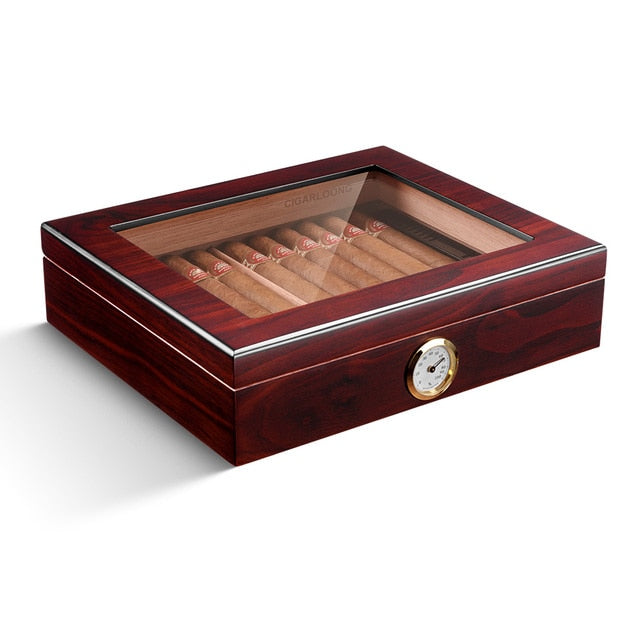 Spainish Cedar Wood Cigar Humidor With Hygrometer Humidifier High Transparent Skylight Cigar Humidor Portable Travel Cigar Case