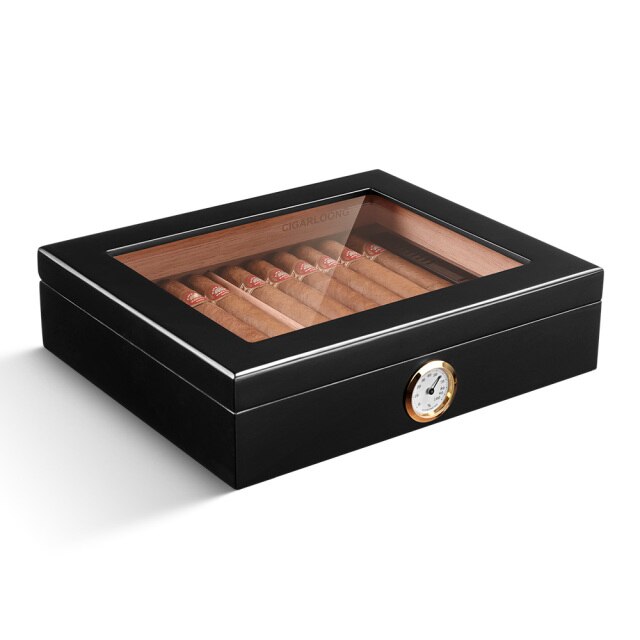 Spainish Cedar Wood Cigar Humidor With Hygrometer Humidifier High Transparent Skylight Cigar Humidor Portable Travel Cigar Case