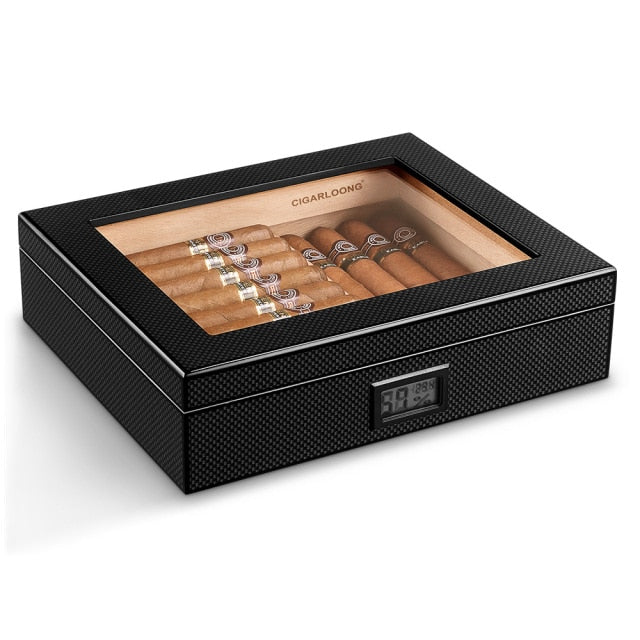 Spainish Cedar Wood Cigar Humidor With Hygrometer Humidifier High Transparent Skylight Cigar Humidor Portable Travel Cigar Case