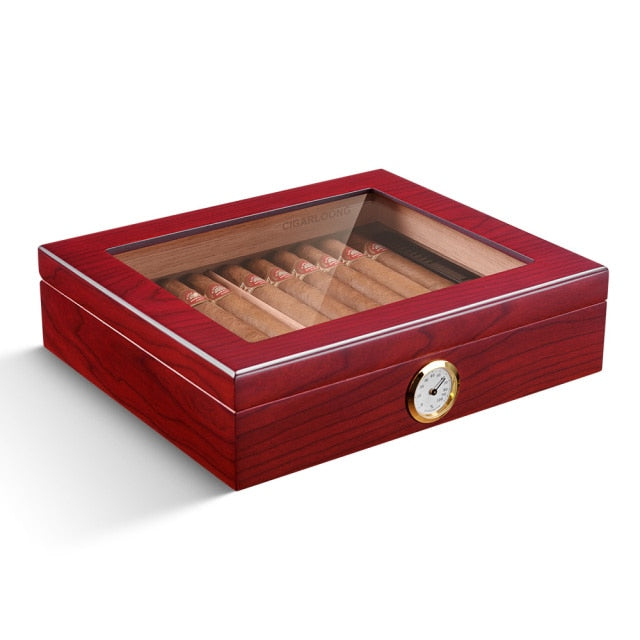 Spainish Cedar Wood Cigar Humidor With Hygrometer Humidifier High Transparent Skylight Cigar Humidor Portable Travel Cigar Case