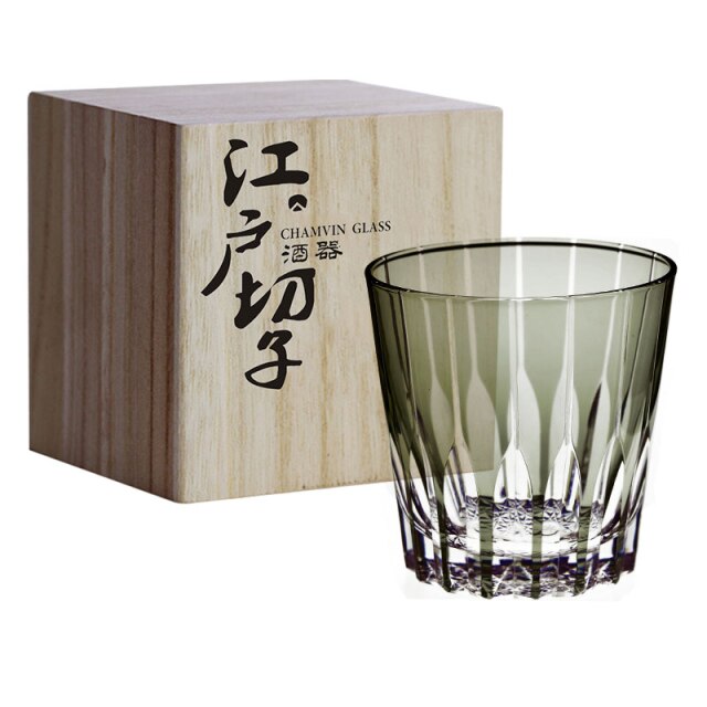 Edo Kiriko Drinking Cup Old Fashioned Crystal Whisky glass Hand Cut Design Scotch, Bourbon Glass With Wooden Box