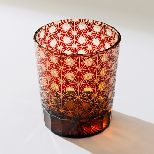 Edo Kiriko Drinking Cup Old Fashioned Crystal Whisky glass Hand Cut Design Scotch, Bourbon Glass With Wooden Box