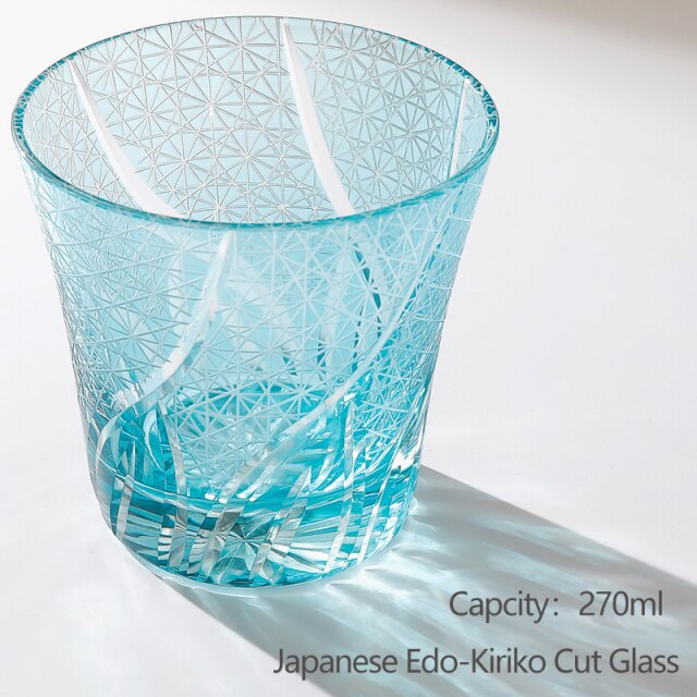Edo Kiriko Drinking Cup Old Fashioned Crystal Whisky glass Hand Cut Design Scotch, Bourbon Glass With Wooden Box
