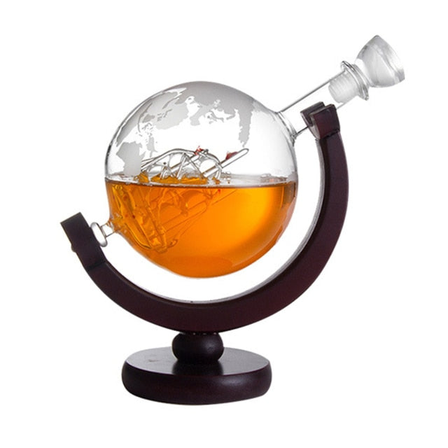 850mL Whiskey Decanter Globe Wine Glass Set Crystal Carafe World Map Liquor Dispenser for Bourbon Vodka Man Women Banquet Gift