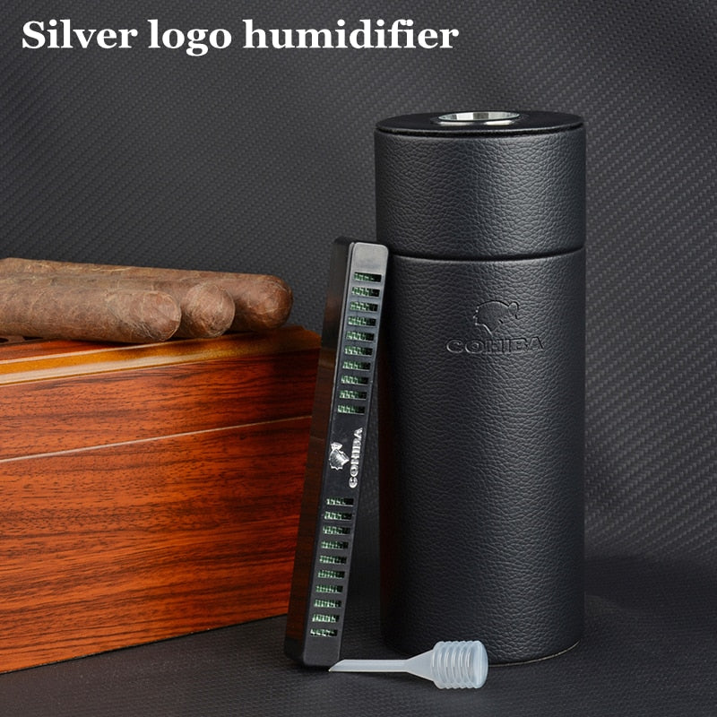 COHIBA Travel Cigar Case Leather Cedar Wood Lined Tube Mini Humidor Inside with Long Humidifier  Hygrometer