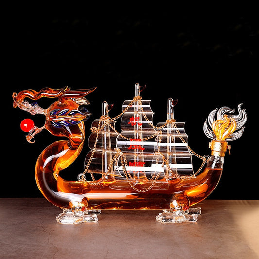 Chinese Dragon boat style design home bar whiskey decanter lead-free glass wine decanter for Liquor Scotch Bourbon  1201-08