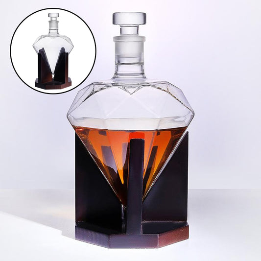 850ml Glass Diamond Whiskey Decanter Vodka Wine Bourbon Wine Pourer Wooden Stand Decoration Liquor Alcohol Decanters Bottles