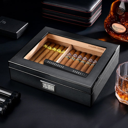 Spainish Cedar Wood Cigar Humidor With Hygrometer Humidifier High Transparent Skylight Cigar Humidor Portable Travel Cigar Case