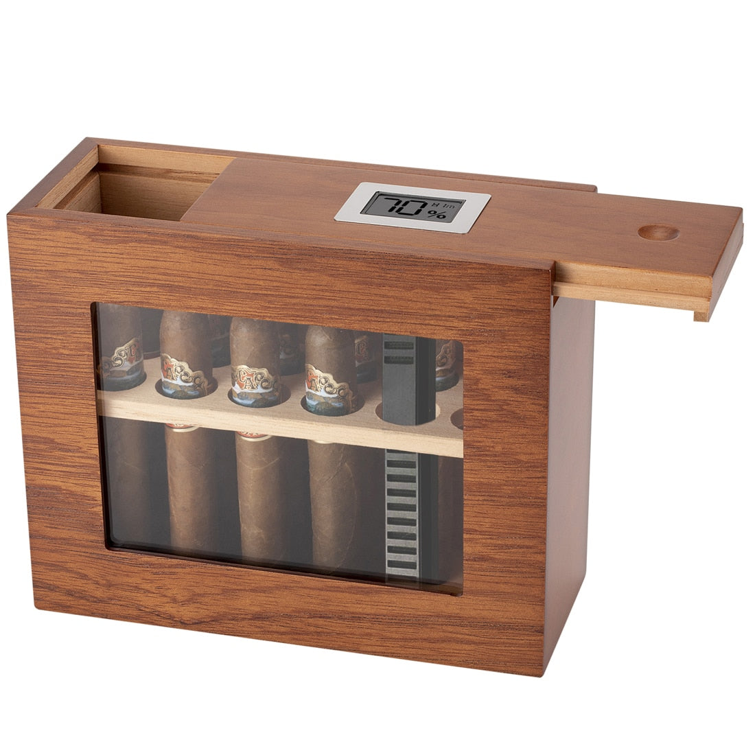 Modern Humidor Box New Wooden Humidor Box For Cigar W/ Hygrometer Humidifier Portable Gla ...
