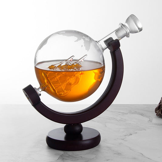 850mL Whiskey Decanter Globe Wine Glass Set Crystal Carafe World Map Liquor Dispenser for Bourbon Vodka Man Women Banquet Gift
